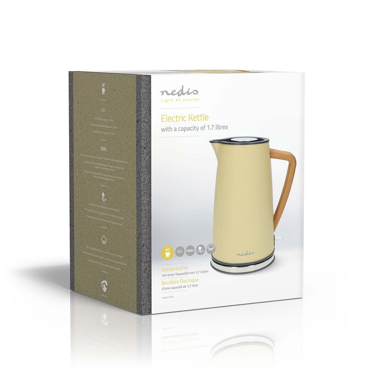 Nedis Electric Kettle | 1.7 l | Soft-Touch | Yellow | Rotatable 360 degrees | Concealed heating element | Strix® controller | Boil-dry protection