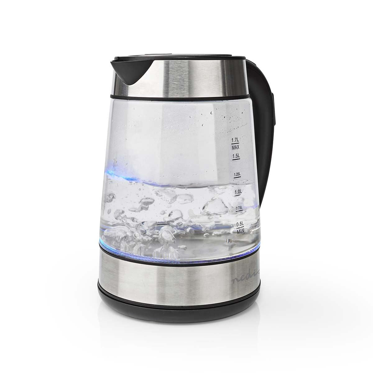 Nedis Electric Kettle | 1.7 l | Glass | Transparent | 60,70,80,90,100 °C | Temperature indicator | Rotatable 360 degrees | Concealed heating element | Strix® controller | Boil-dry protection