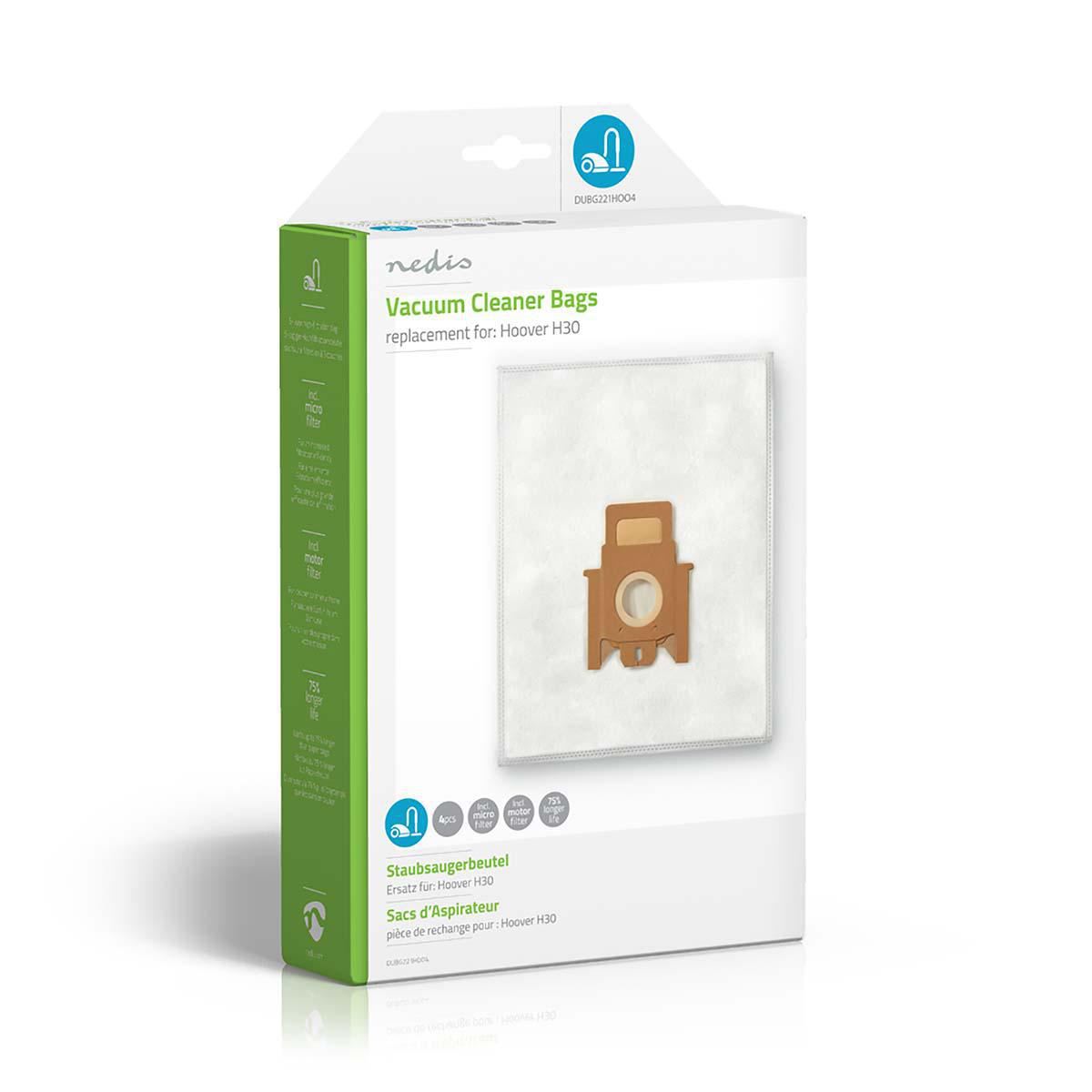 Nedis DUBG221HOO4 | Vacuum Cleaner Bag | 4 pcs | Synthetic | Most sold for: Hoover H30 | White