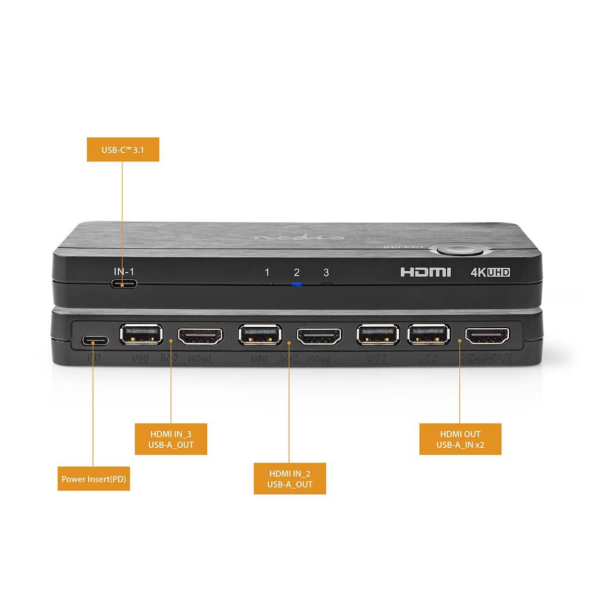 Nedis HDMI™ Converter | USB-C™ Female / 2x HDMI™ Input / 4x USB A Female | 1x HDMI™ Output | 1-way | 4K@60Hz | 18 Gbps | ABS | Anthracite