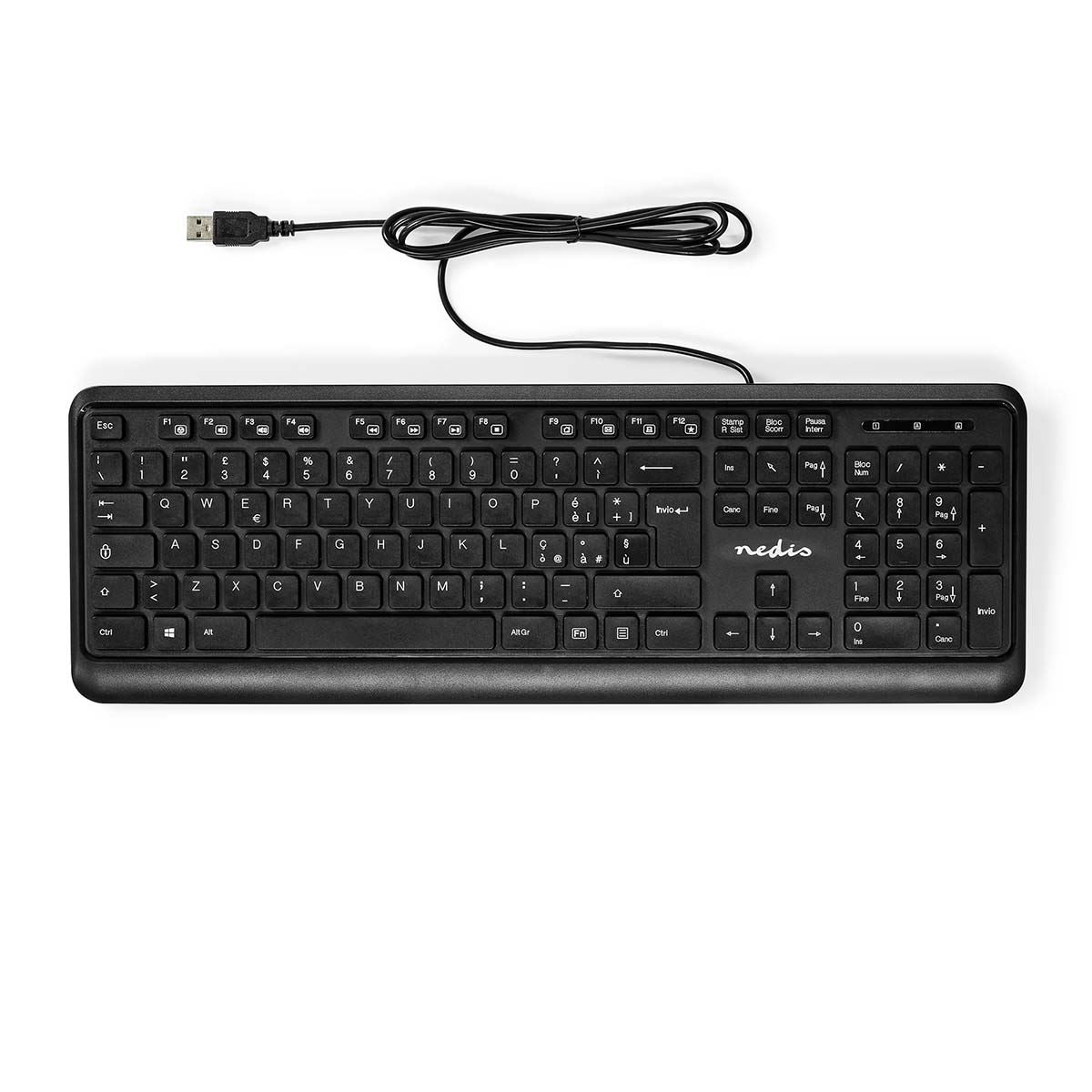 Nedis Wired Keyboard | USB-A | Multimedia | QWERTY | IT Layout | Numeric keypad