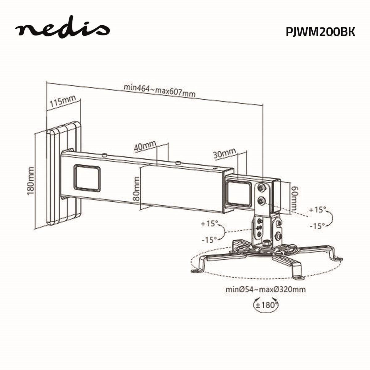 Nedis Projector Mount | Full Motion | 15 kg | Rotatable | Tiltable | Steel | Black