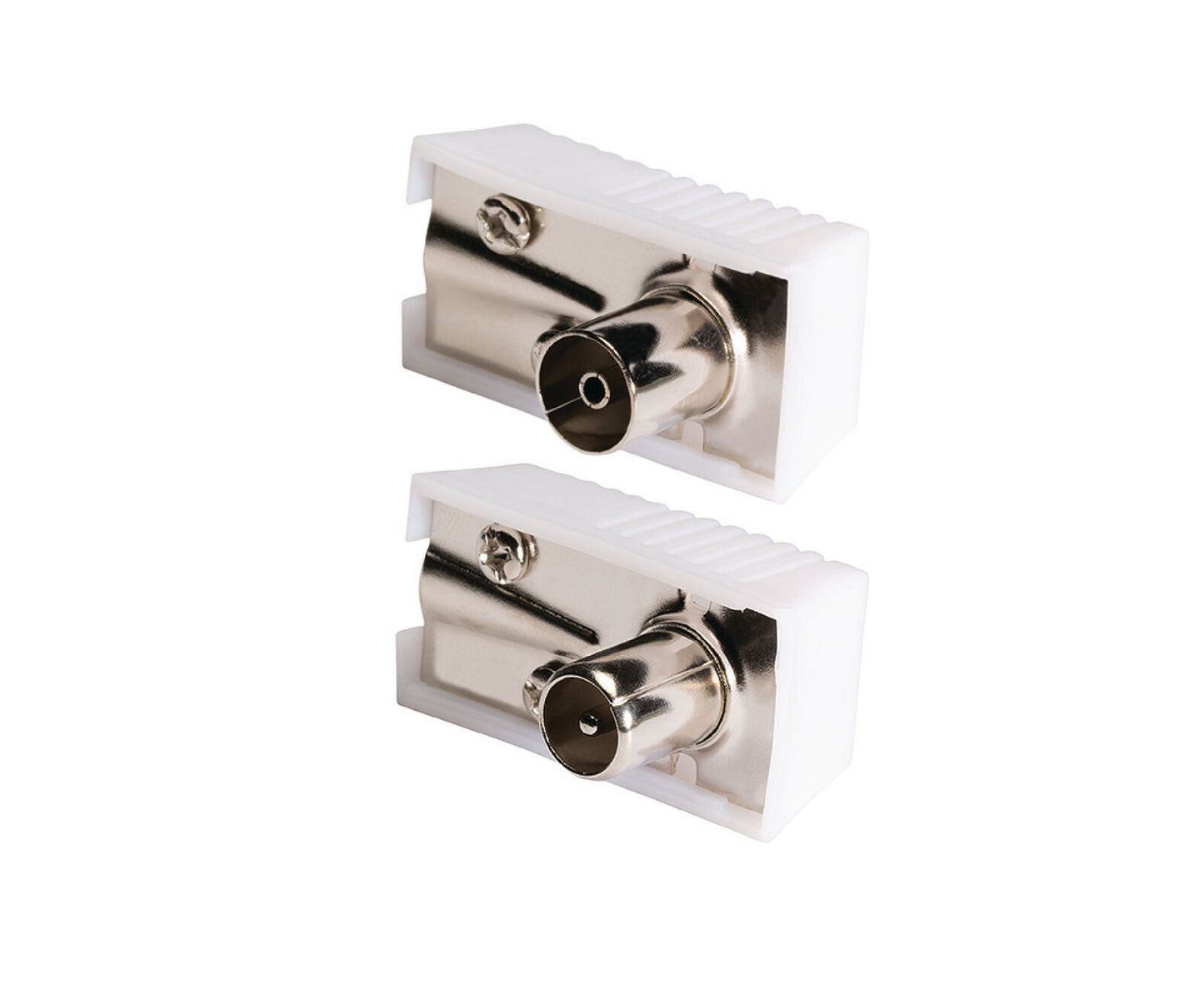 Nedis IEC (Coax) Connector | Angled | Female / Male | Nickel Plated | 75 Ohm | Screw | Cable input diameter: 7.0 mm | Metal / PVC | White | 2 pcs | Box