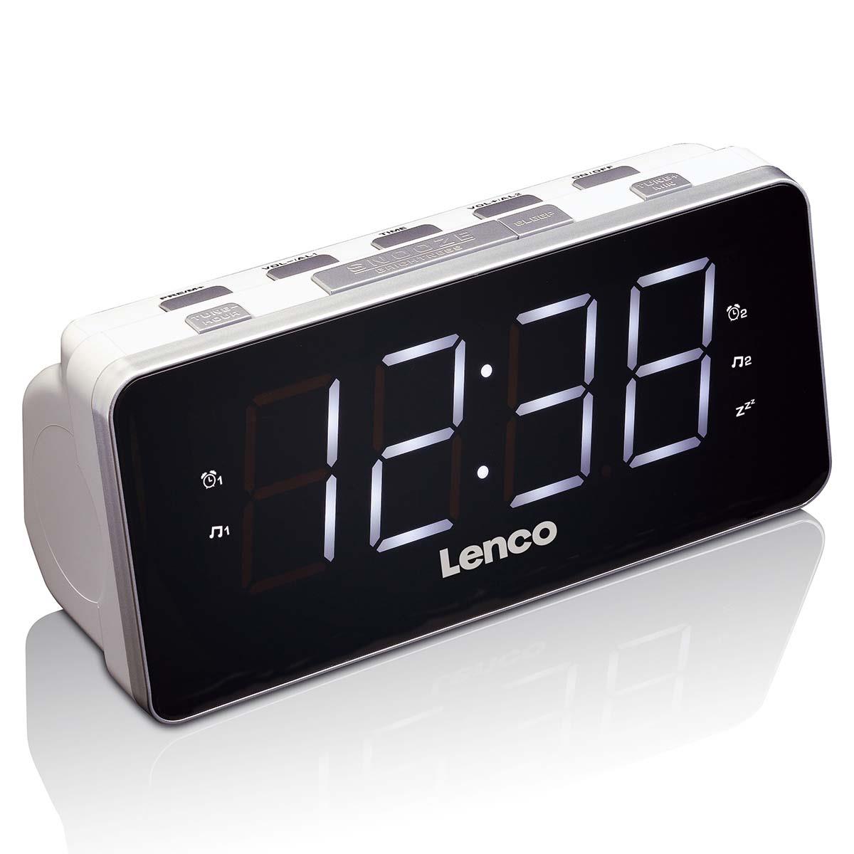 Lenco PLL FM Alarm Clock Radio Large and Clear 1.8" LED display - White