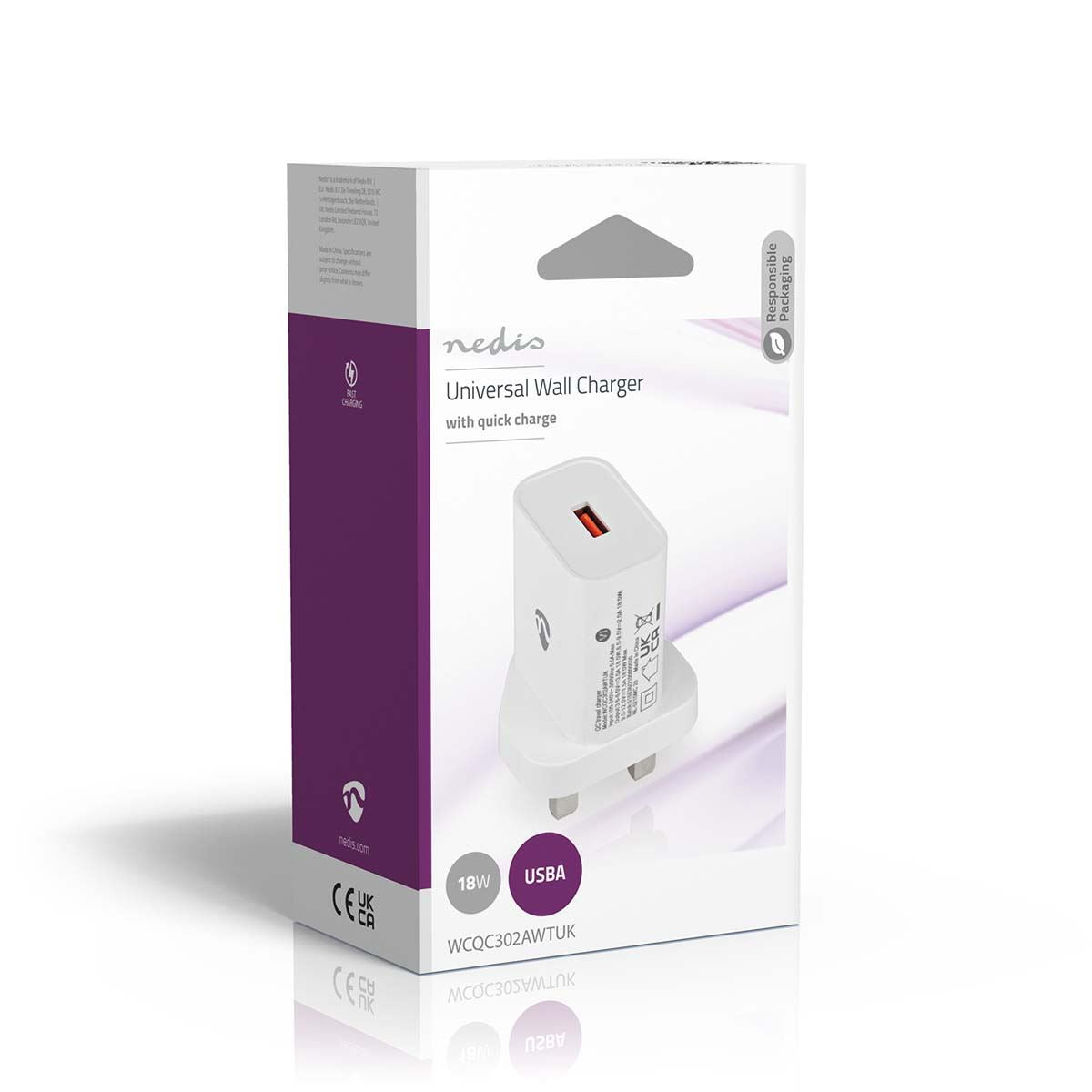 Nedis Wall Charger | 18 W | Quick charge feature | 3.0 A | Number of outputs: 1 | USB-A | Automatic Voltage Selection | White