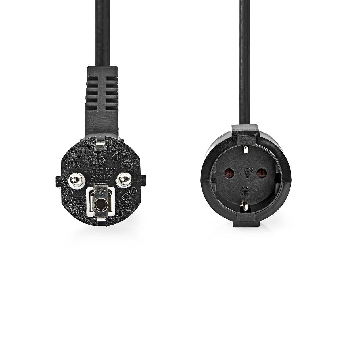 Nedis Power Cable | Plug with earth contact male | Plug with earth contact female | Angled | Straight | Nickel Plated | 5.00 m | Round | PVC | Black | Label