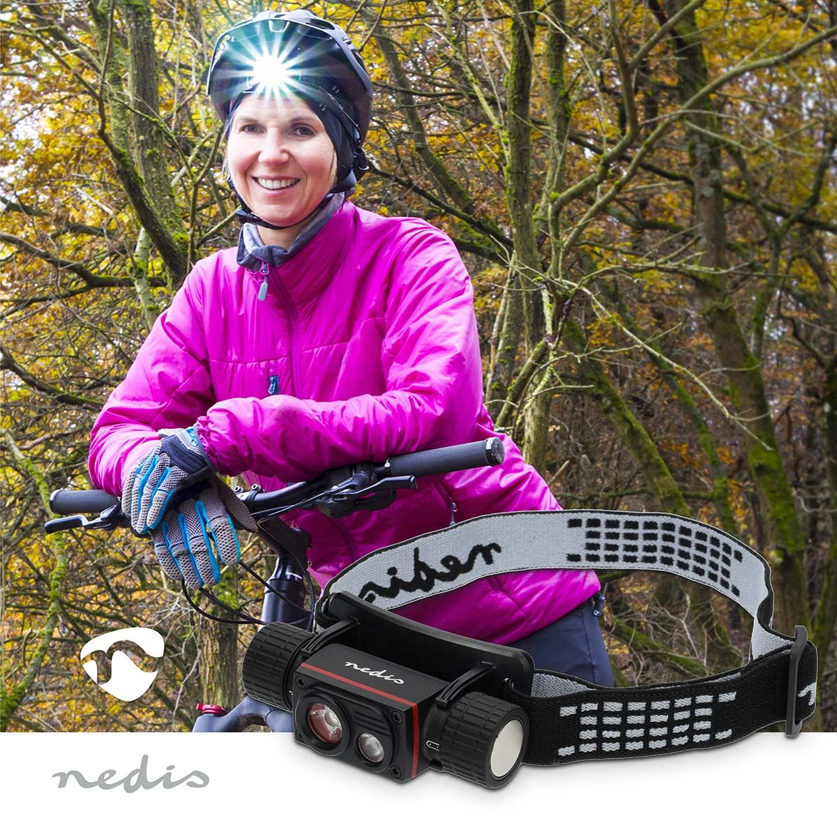 Nedis LED headlight | Battery Powered / USB Powered | 3.7 V DC | Batteries included | Rechargeable | Rated luminous flux: 1000 lm | Light range: 180 m