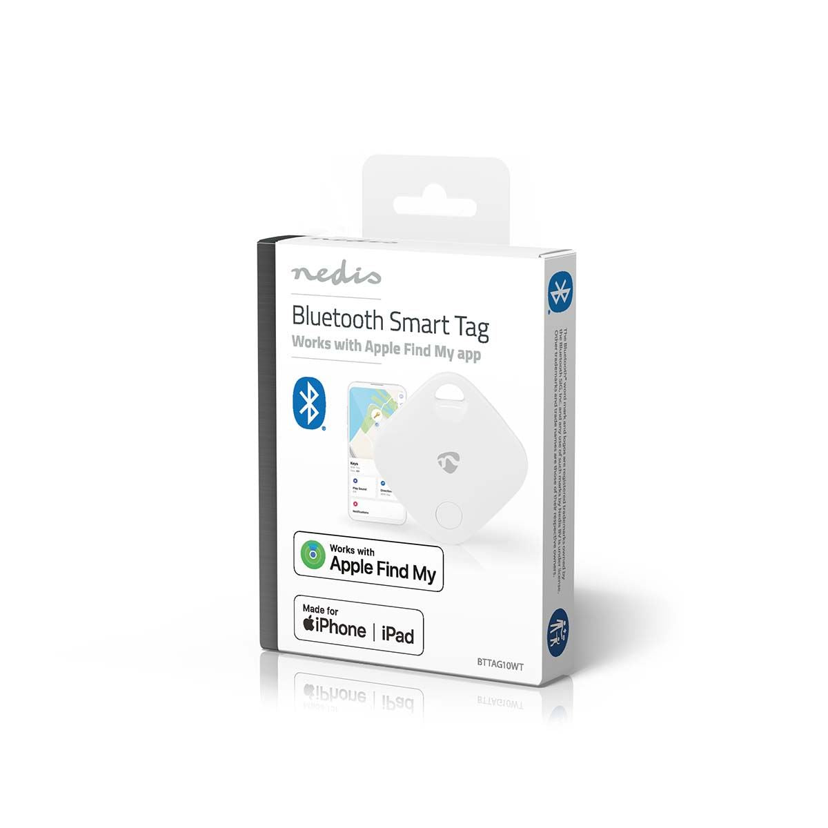 Nedis Key Finder | Compatible with: Apple Find My App | Battery Powered | 1x CR2032 | Batteries included | Bluetooth® version: 5.1 | Battery life up to: 1 year | White | 1 pcs