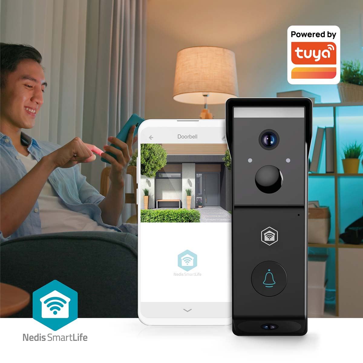 Nedis SmartLife Video Doorbell | Wi-Fi | Battery Powered | Full HD 1080p | Cloud Storage (optional) / microSD (not included) | IP54 | With motion sensor | Night vision | Black