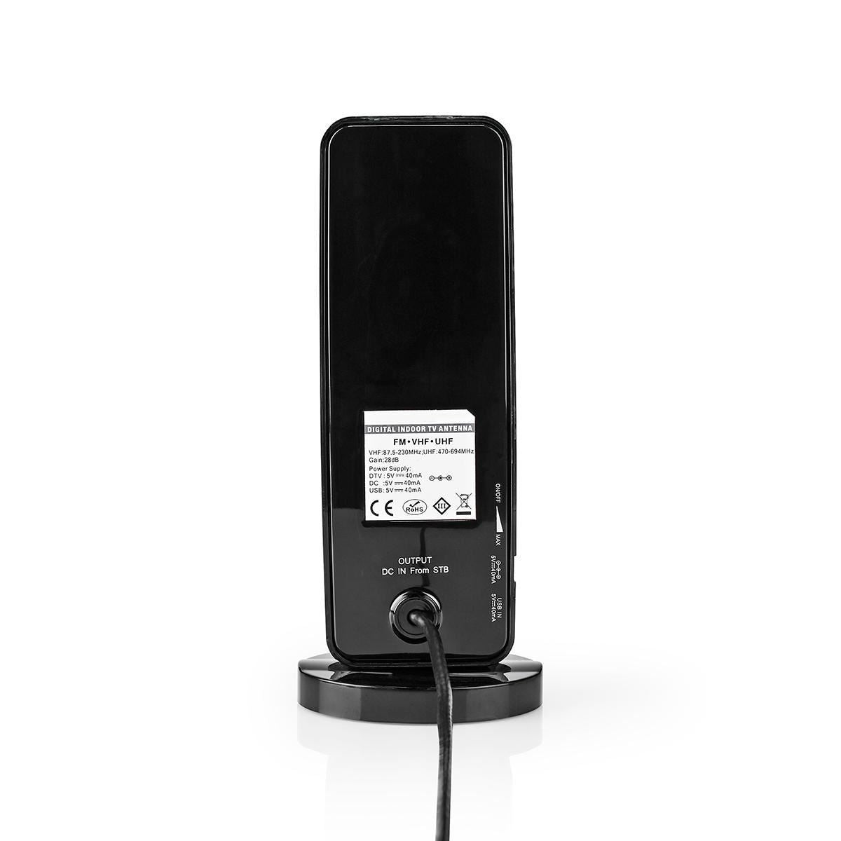 Nedis Indoor HDTV Antenna | Active | FM / UHF / VHF | Reception range: 0-15 km | LTE700 | Gain: 28 dB | ABS | Black