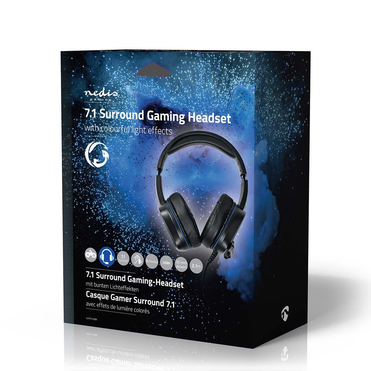 Nedis Gaming Headset | Over-Ear | Surround | USB Type-A | Fold-Away Microphone | 2.10 m | LED