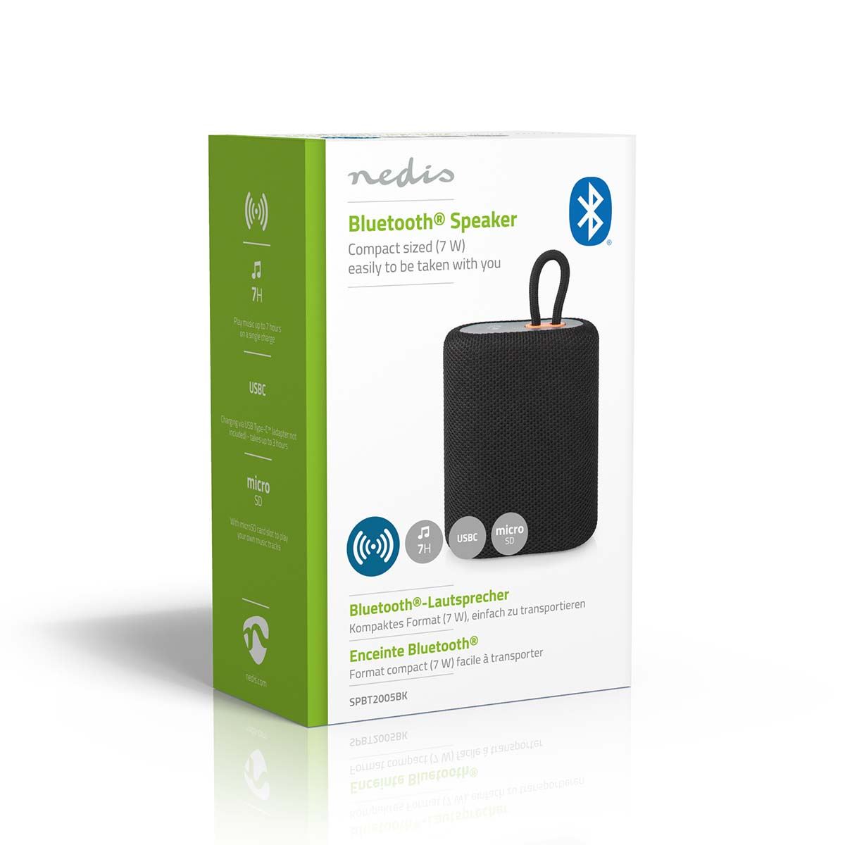 Nedis Bluetooth® Speaker | Maximum battery play time: 7 hrs | Handheld Design | 7 W | Mono | Built-in microphone | Linkable | Black