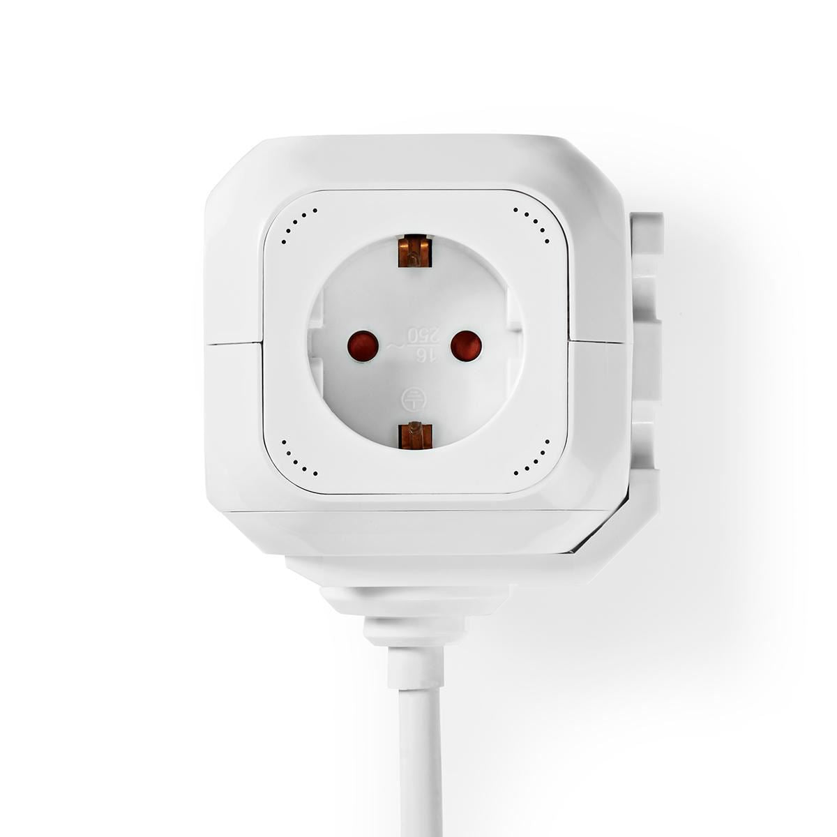 Nedis Extension Socket | Type F (CEE 7/7) | 4-Way | 1.50 m | 3680 W | 16 A | Kind of grounding: Side Contacts | 230 V AC 50/60 Hz | Socket angle: 90 ° | H05VV-F 3G1.5mm² | White