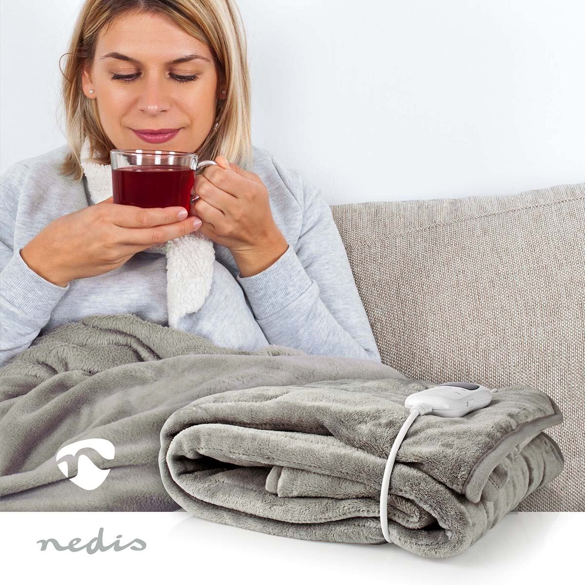 Nedis Electric Blanket | Overblanket | 1 Person | 180 x 130 cm | 9 Heat Settings | Washable | Overheating protection | Digital control | Fleece