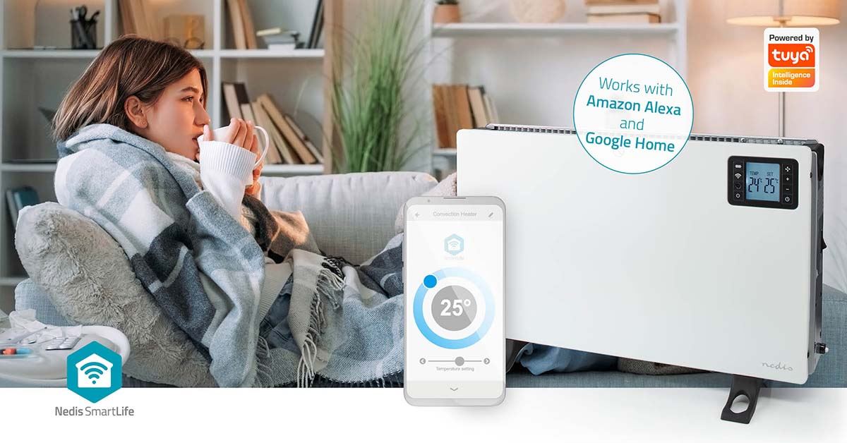 Nedis SmartLife Convection Heater | Wi-Fi | 2000 W | 3 Heat Settings | LCD | 5 - 37 °C | Adjustable thermostat | White