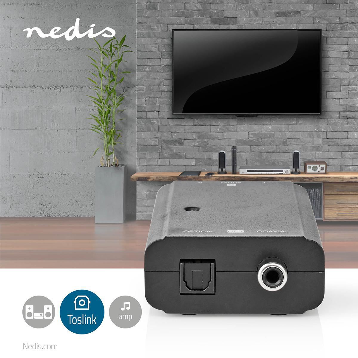 Nedis Digital Audio Converter | 1-way | Connection input: 2x RCA Male | Connection output: 1x S/PDIF (RCA) Female / 1x TosLink Female | ARC | Manual | Black