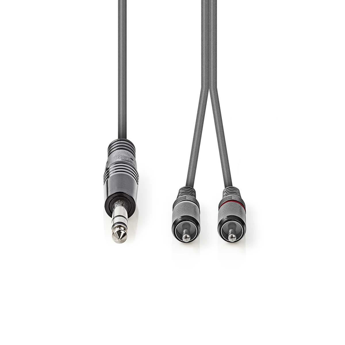 Nedis Stereo Audio Cable | 6.35 mm Male | 2x RCA Male | Nickel Plated | 1.50 m | Round | Dark Grey | Carton Sleeve