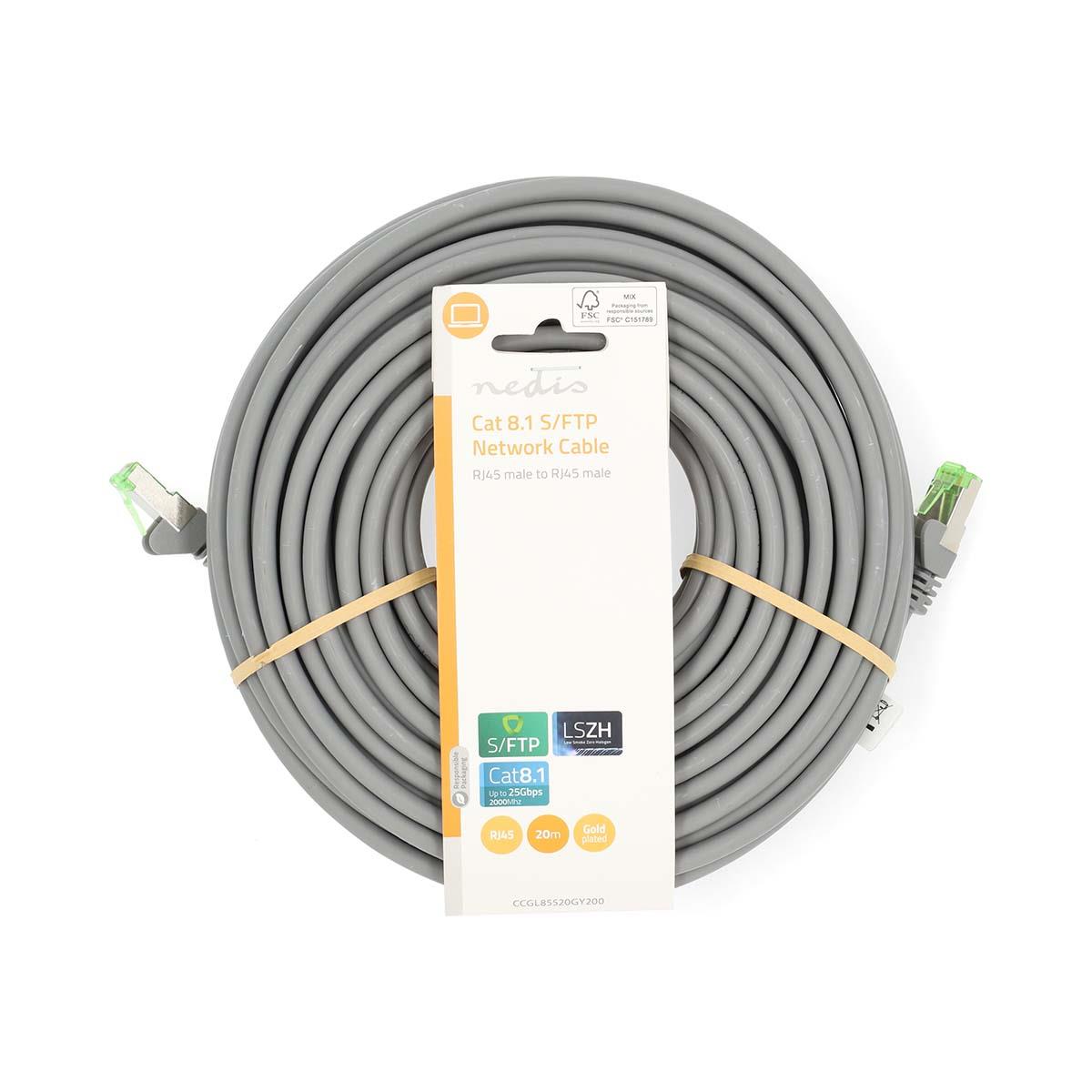 Nedis Cat 8.1 Network Cable | S/FTP | RJ45 Male | RJ45 Male | 20.0 m | Round | LSZH | Grey | Label