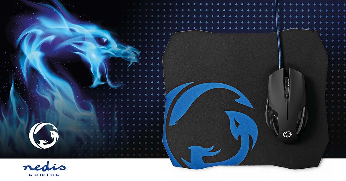 Nedis Gaming Mouse & Mouse Pad Set | Wired | 1200 / 2400 / 4800 / 7200 dpi | Adjustable DPI | Number of buttons: 6 | Right-Handed | 1.50 m | Without Lighting