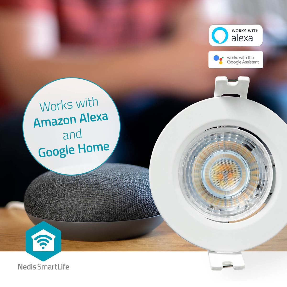 Nedis SmartLife Ceiling Light | Wi-Fi | Warm to Cool White | Round | Diameter: 52 mm | 68 - 74 mm | 360 lm | 2700 - 6500 K | IP20 | Energy class: F | Android™ / IOS