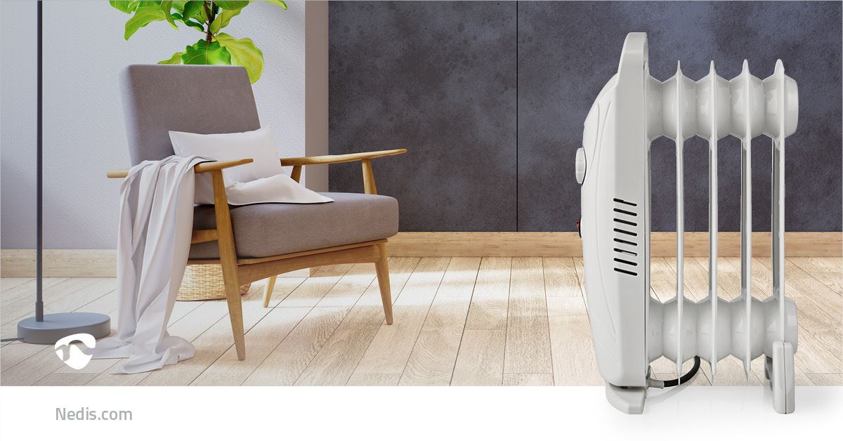 Nedis Mobile Oil Radiator | 500 W | 5 Fins | Adjustable thermostat | 1 Heat Setting | White