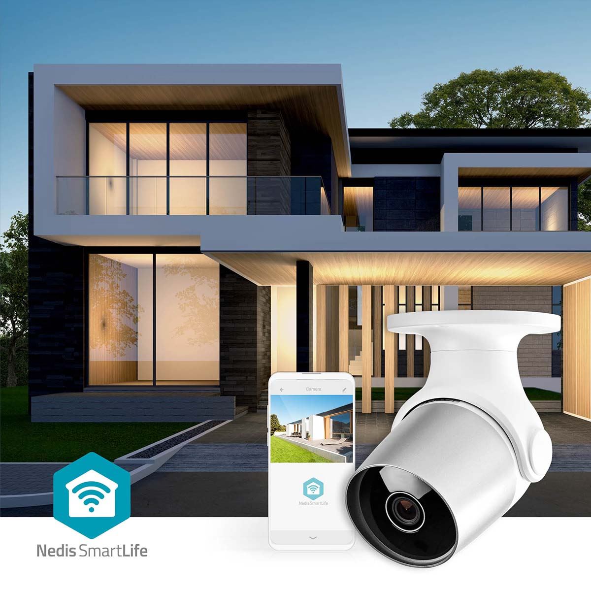 Nedis SmartLife Outdoor Camera | Wi-Fi | Full HD 1080p | IP65 | Cloud Storage (optional) / microSD (not included) | 12 V DC | With motion sensor | Night vision | Silver / White