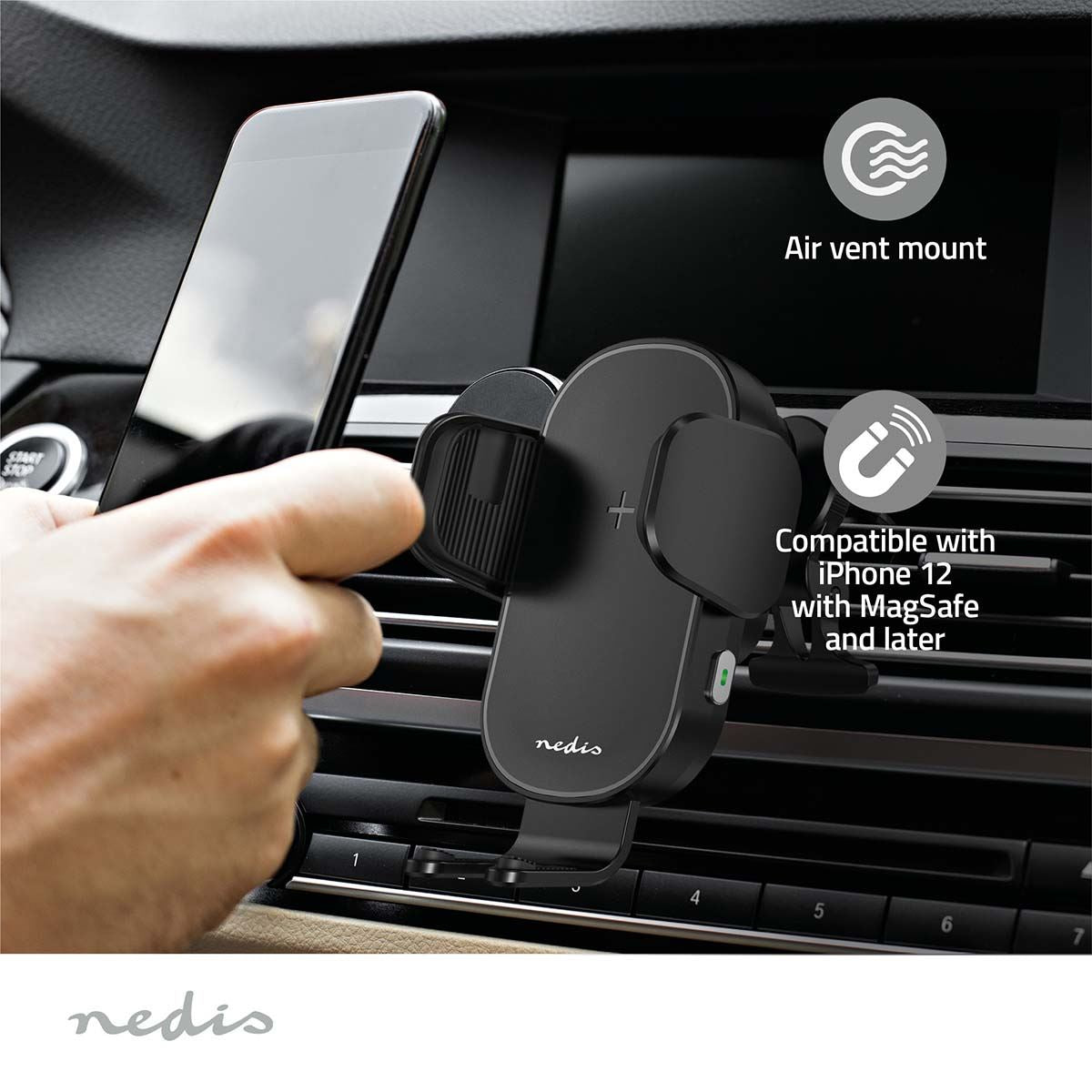 Nedis Wireless Car Charger | 7.5 / 10 / 15 W | 1.5 / 1.67 / 2 A | 1.00 m | FOD / Over Current / Over Voltage / Overheat Protection | USB Type-C™ | Including cable
