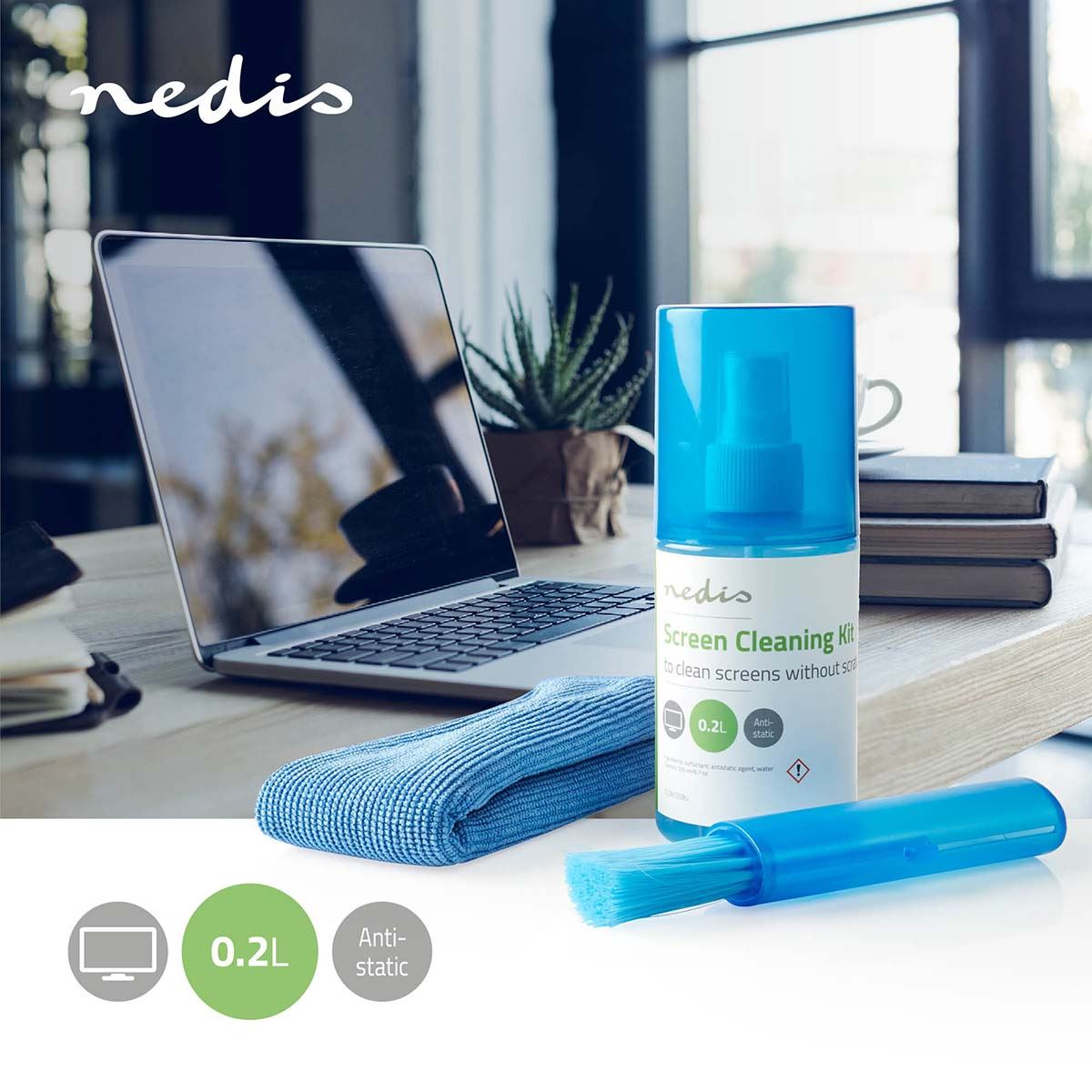 Nedis Screen Cleaner | Spray | 200 ml | Notebook / Smartphone / Tablet / TV Screen | Wiper included