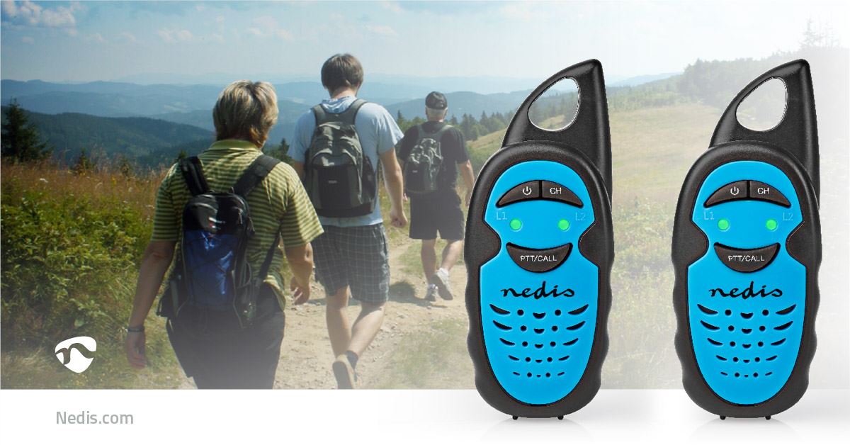 Nedis Walkie-Talkie Set | 2 Handsets | Up to 3 km | Frequency channels: 3 | PTT | up to 3 Hours | Black / Blue