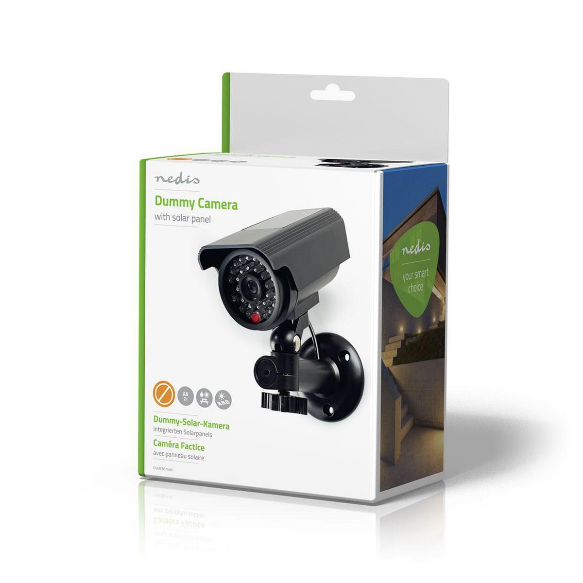 Nedis Dummy Security Camera | Bullet | IP44 | Battery Powered / Solar Powered | Outdoor | Including wall mount | Black