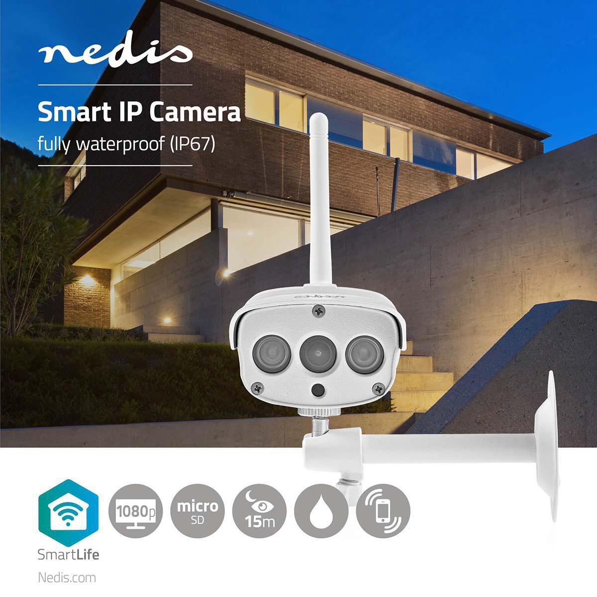 Nedis SmartLife Outdoor Camera | Wi-Fi | Full HD 1080p | IP67 | Cloud Storage (optional) / microSD (not included) | 12 V DC | With motion sensor | Night vision | White