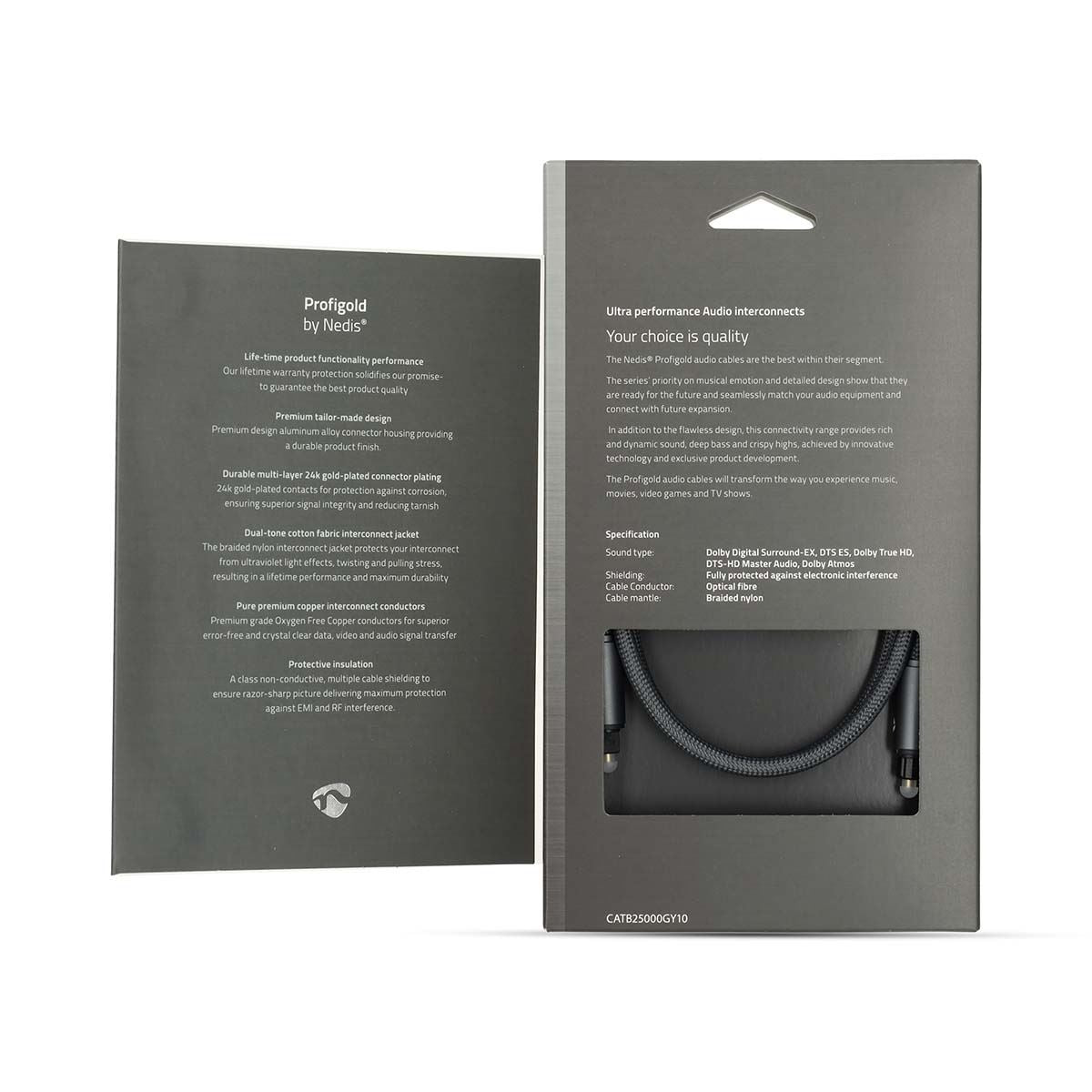 Nedis Optical Audio Cable | TosLink Male | TosLink Male | 1.00 m | Round | Cotton | Gun Metal Grey | Cover Window Box