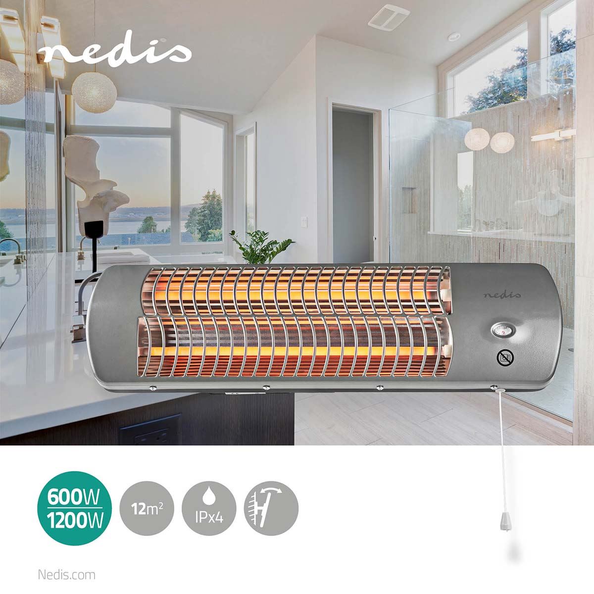 Nedis Bathroom Heater | 1200 W | 2 Heat Modes | X4 | Grey
