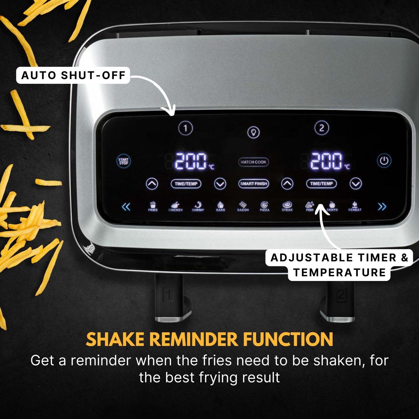 Nedis Hot Air Fryer | 2x4.2 l | Timer: 60 min | Number of preset programs: 10 | Digital