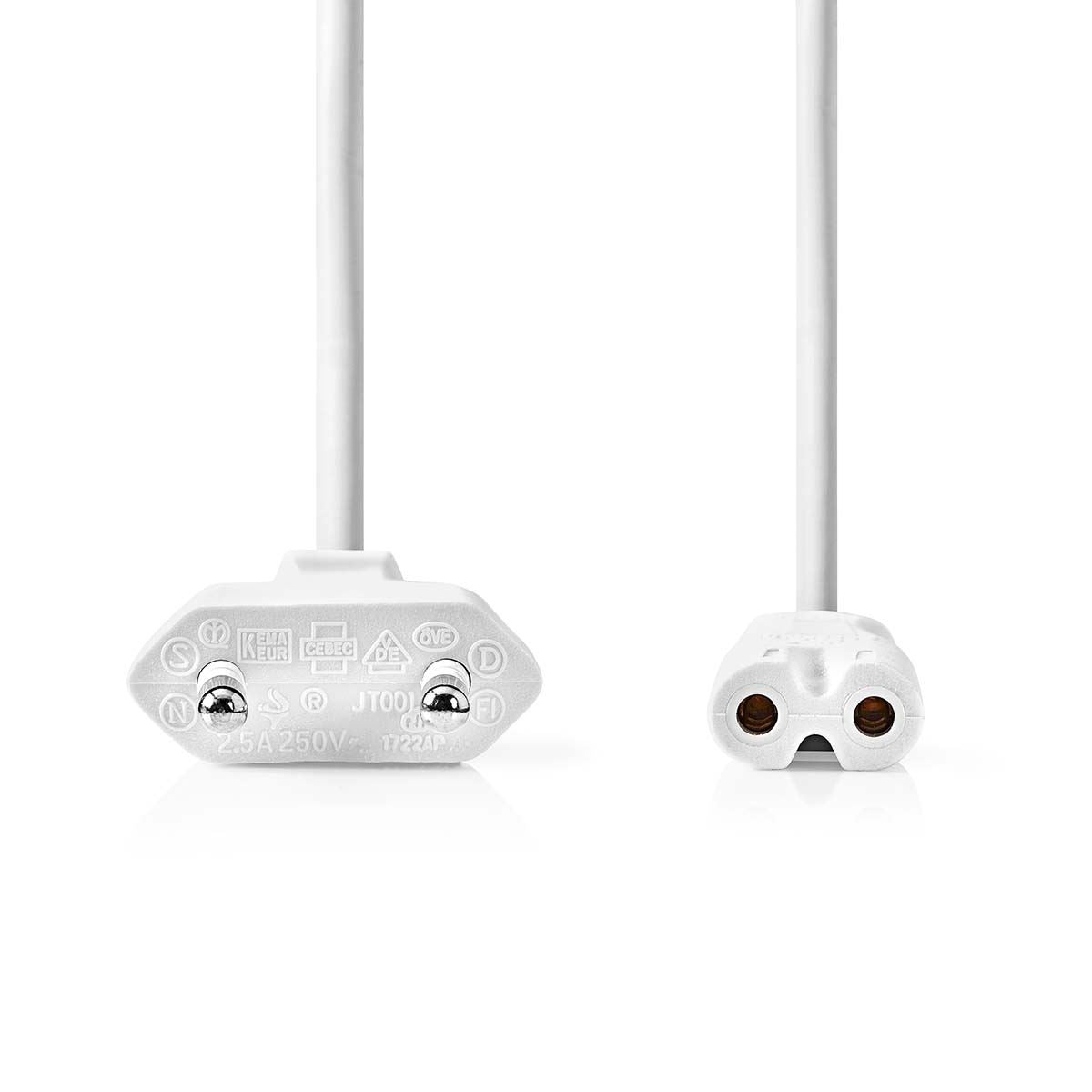 Nedis Power Cable | Euro Male | IEC-320-C7 | Straight | Straight | Nickel Plated | 3.00 m | Flat | PVC | White | Label