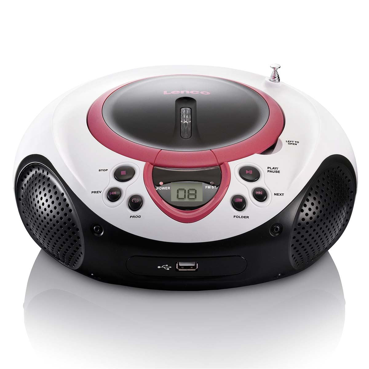 Lenco Portable FM Radio CD and USB player Pink