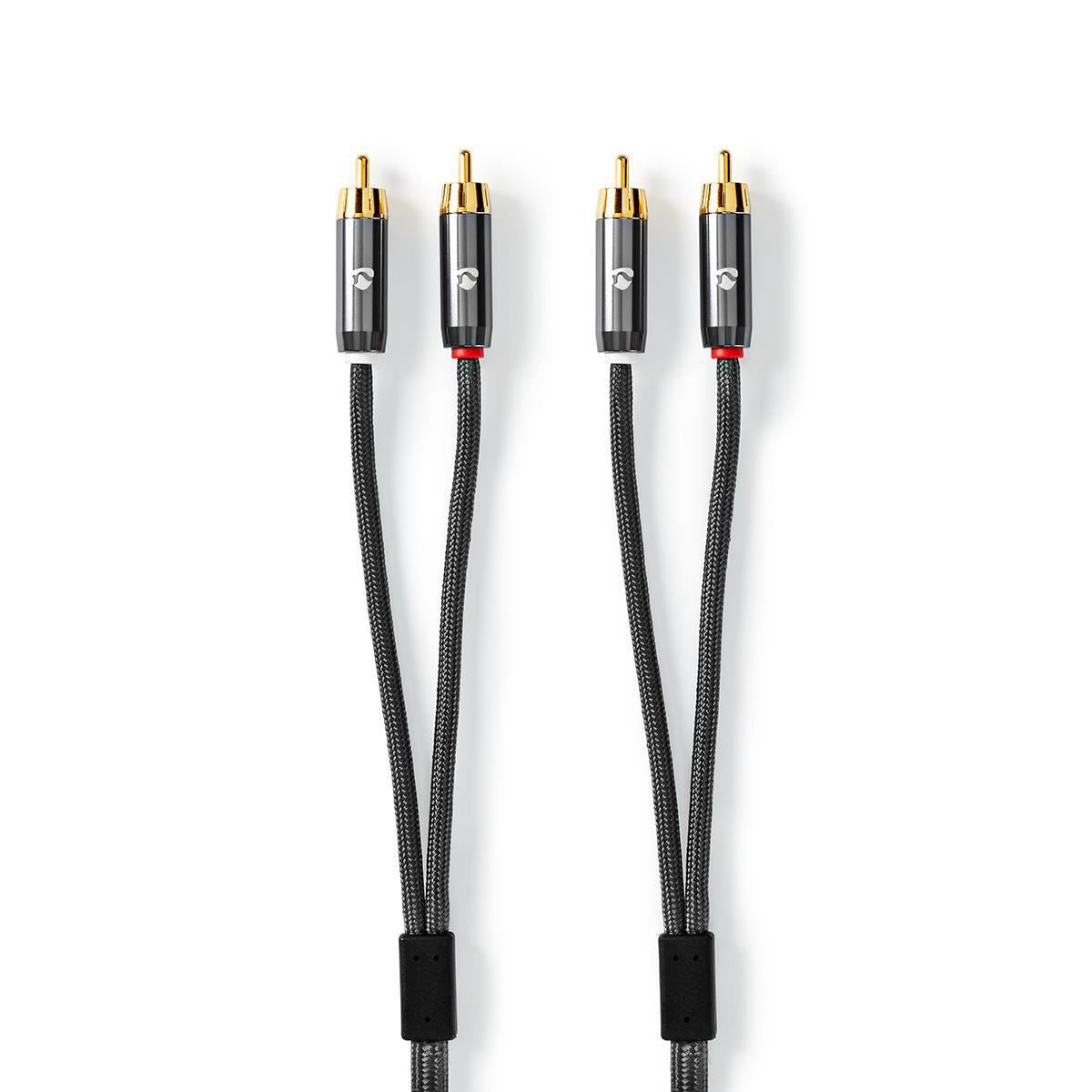 Nedis Stereo Audio Cable | 2x RCA Male | 2x RCA Male | Gold Plated | 2.00 m | Round | Grey / Gun Metal Grey | Cover Window Box