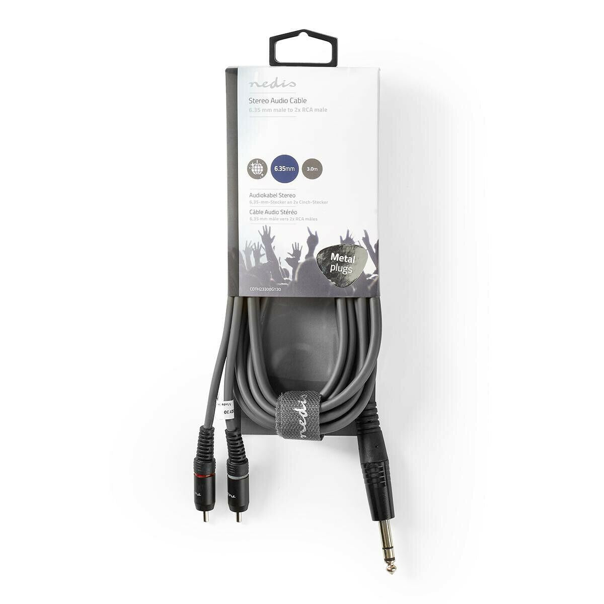 Nedis COTH23300GY30 | Stereo Audio Cable | 6.35 mm Male | 2x RCA Male | Nickel Plated | 3.00 m | Round | Dark Grey | Carton Sleeve
