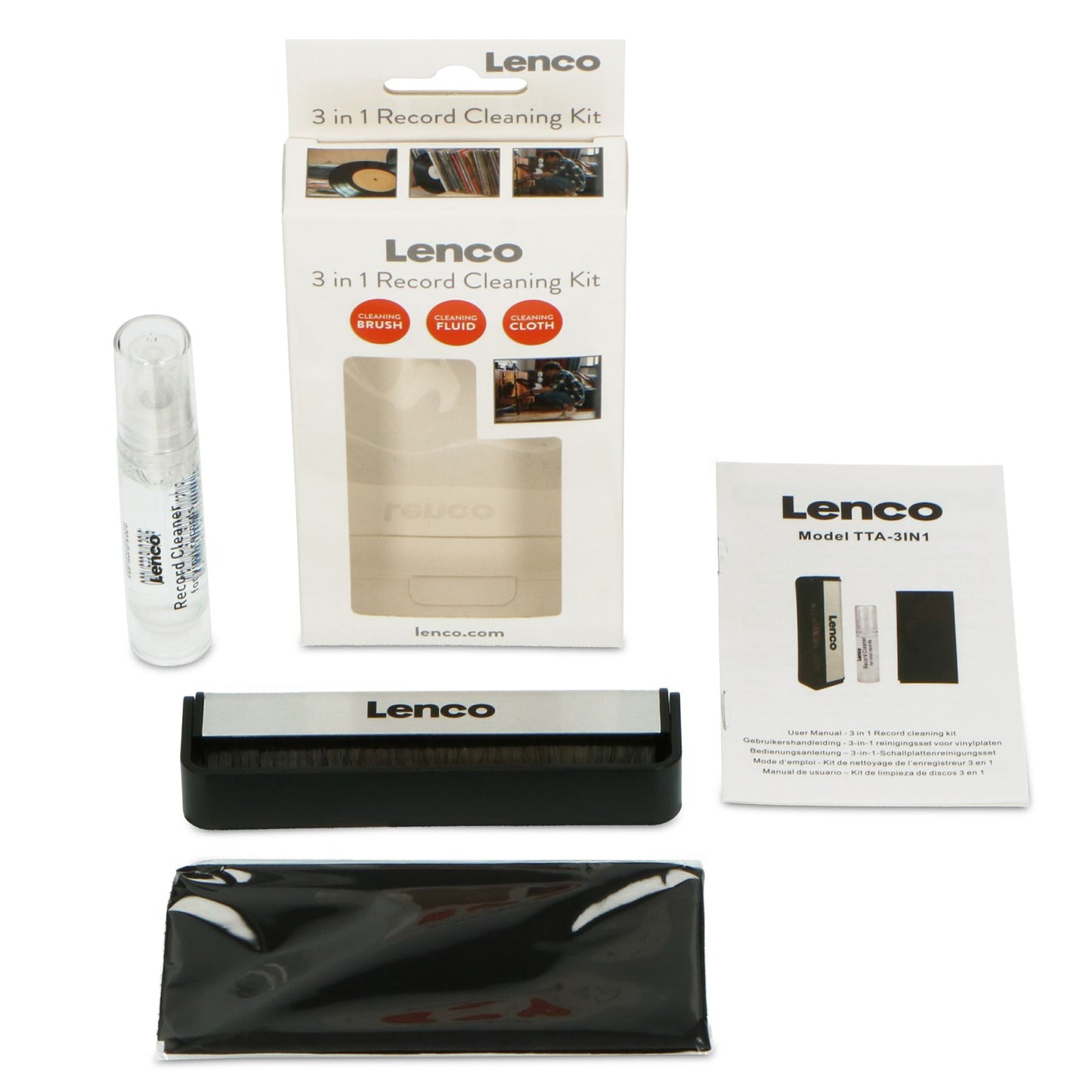 Lenco Antistatic Vinyl LP Carbon Fibre Brush & Cleaning Fluid Kit