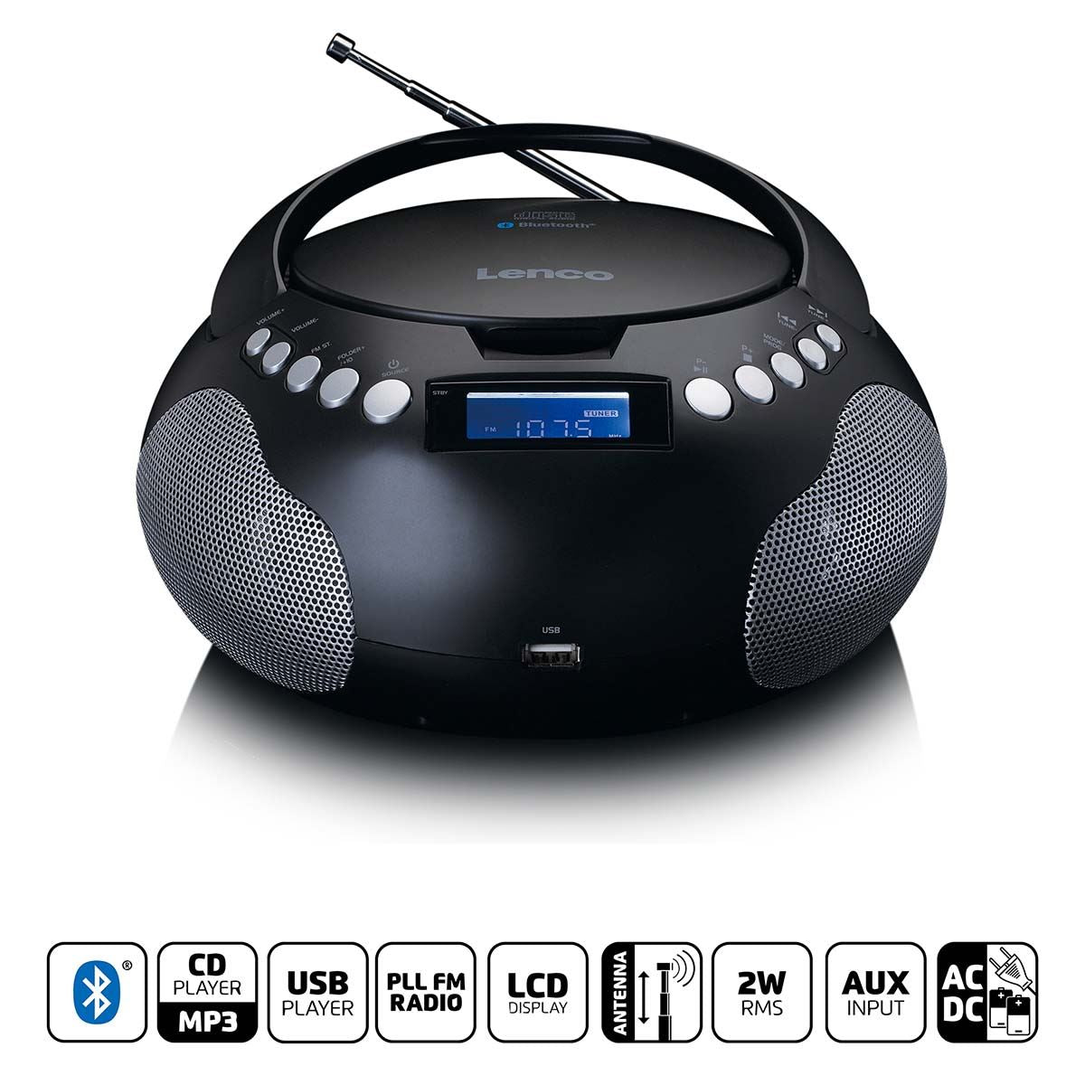 Lenco Portable radio CD/MP3 with USB and Bluetooth Black