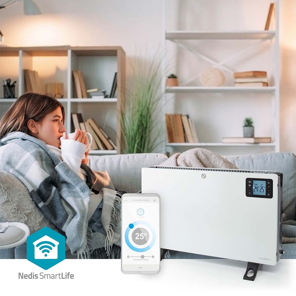 Nedis SmartLife Convection Heater | Wi-Fi | 2000 W | 3 Heat Settings | LCD | 5 - 37 °C | Adjustable thermostat | White