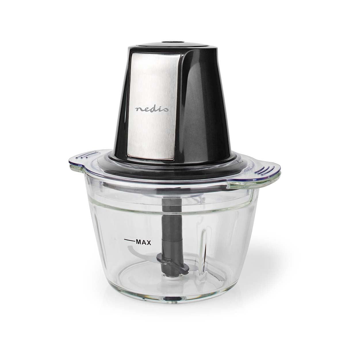 Nedis Food Chopper | 500 W | 1 l | Glass | 1-Speed Setting | Black / Silver