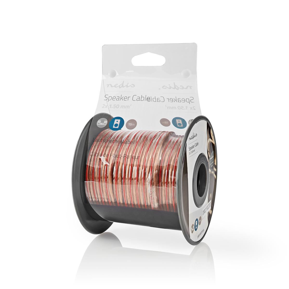 Nedis Speaker Cable | 2 x 1.50 mm² | Copper | 15.0 m | Round | PVC | Transparent | Reel