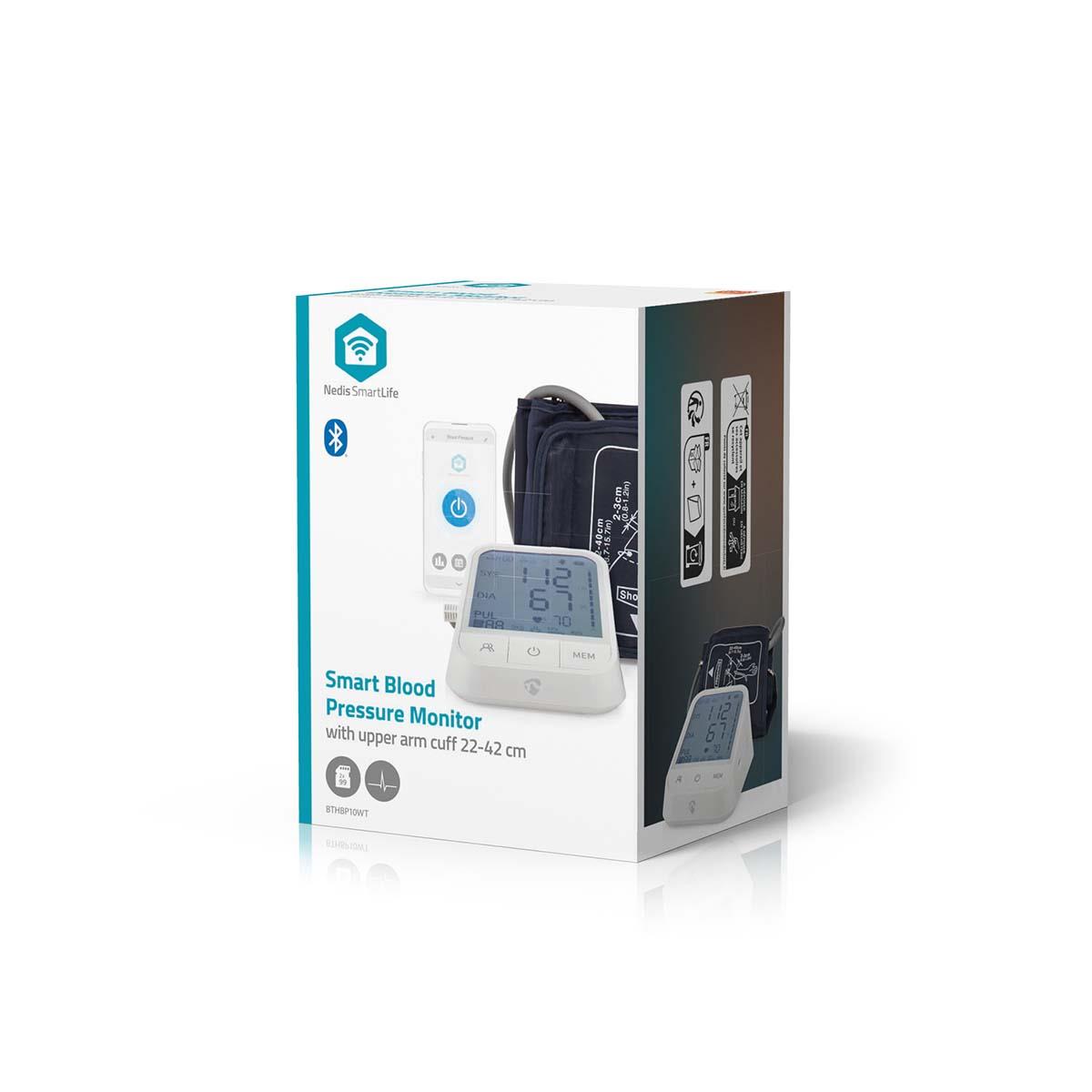 Nedis SmartLife Blood Pressure Monitor | Arm | Bluetooth® | LCD Display | 22 - 42 cm | Detection for cuff wearing / Irregular heartbeat detection / Keep still indication | White