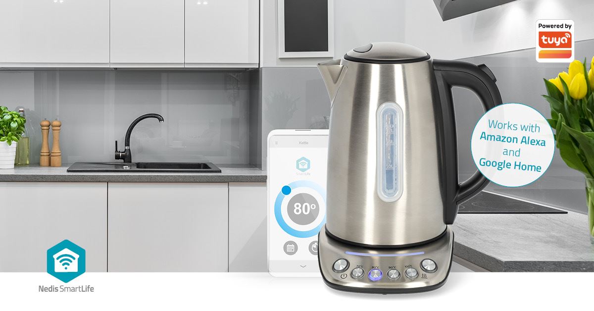 Nedis SmartLife Electric Kettle | Wi-Fi | 1.7 l | Stainless Steel | 70,80,90,100 °C | Temperature indicator | Rotatable 360 degrees | Concealed heating element | Strix® controller | Android™ / IOS