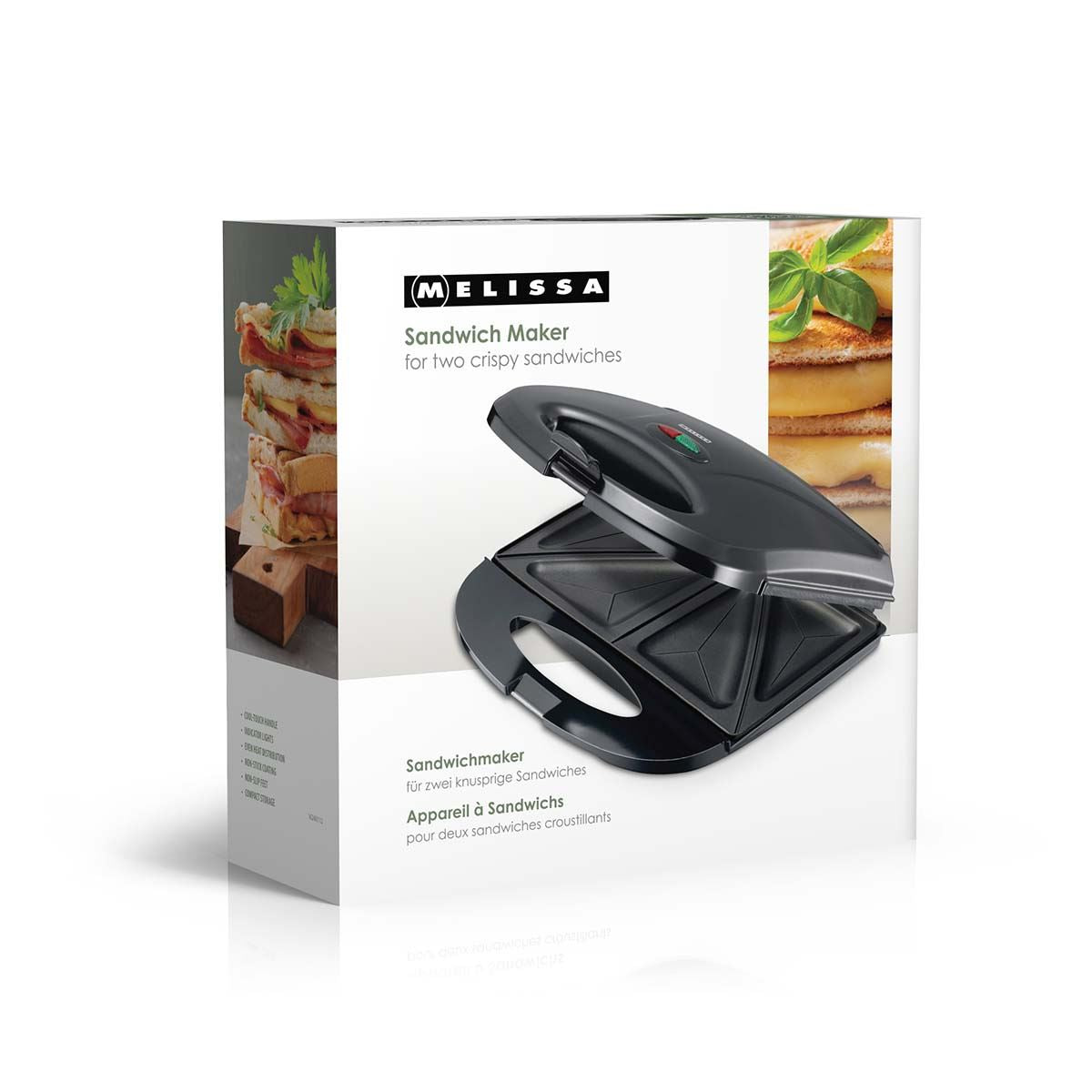 MELISSA 16240112 | Sandwich Maker | 750 W | Sandwich plates | Automatic temperature control | Non-stick Coating | Black
