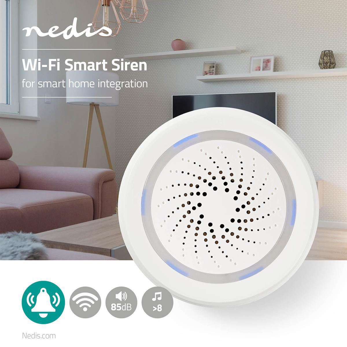 Nedis SmartLife Siren | Wi-Fi | Mains Powered | 8 Sounds | 85 dB | Android™ / IOS | White