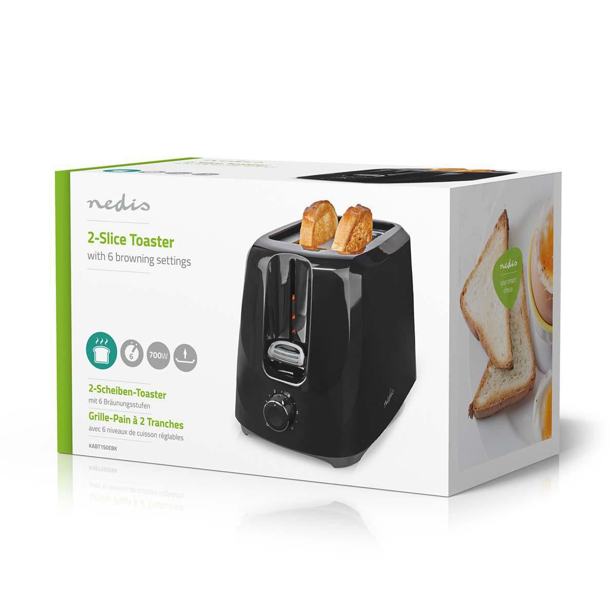 Nedis Toaster | 2 Bread Slices | 2 Slots | Browning levels: 6 | Black