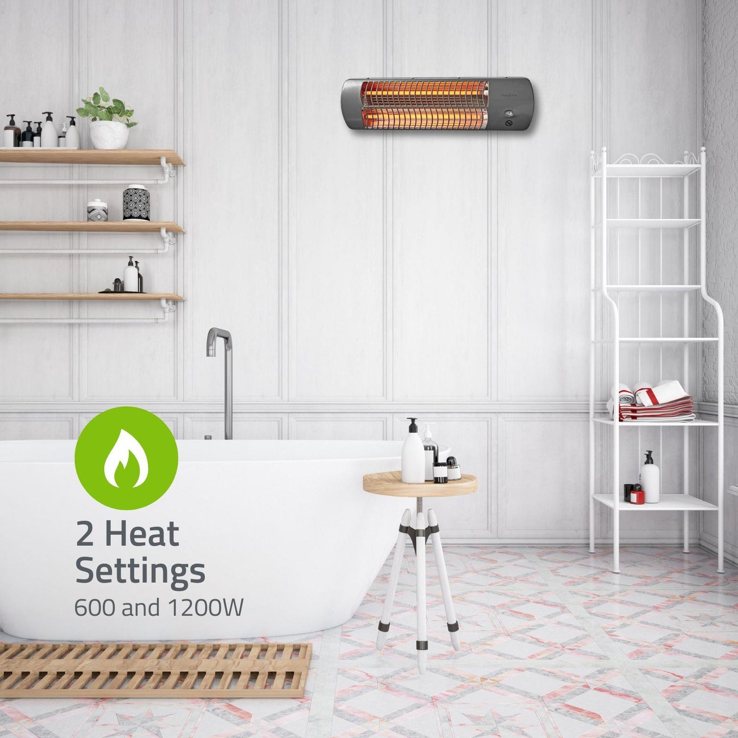 Nedis Bathroom Heater | 1200 W | 2 Heat Modes | X4 | Grey