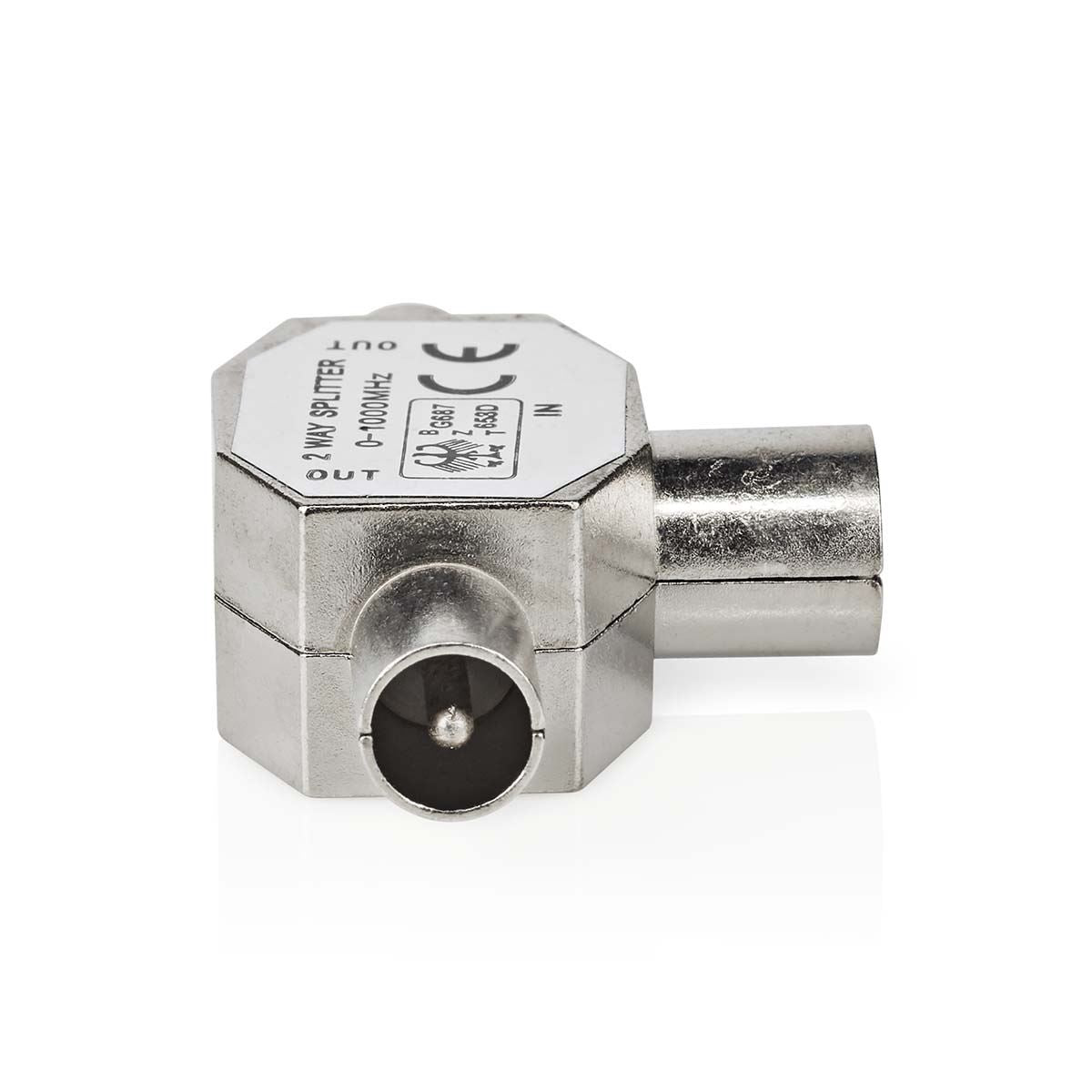 Nedis Satellite & Antenna Adapter | 2x Coax Male | IEC (Coax) Female | Nickel Plated | 75 Ohm | T-Splitter | Metal | Silver | 1 pcs | Box